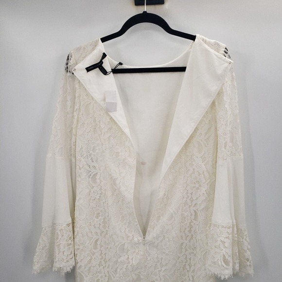 White House Black Market Bell Sleeve Shift Dress Womens 6 Lace Overlay Lined - Picture 13 of 16